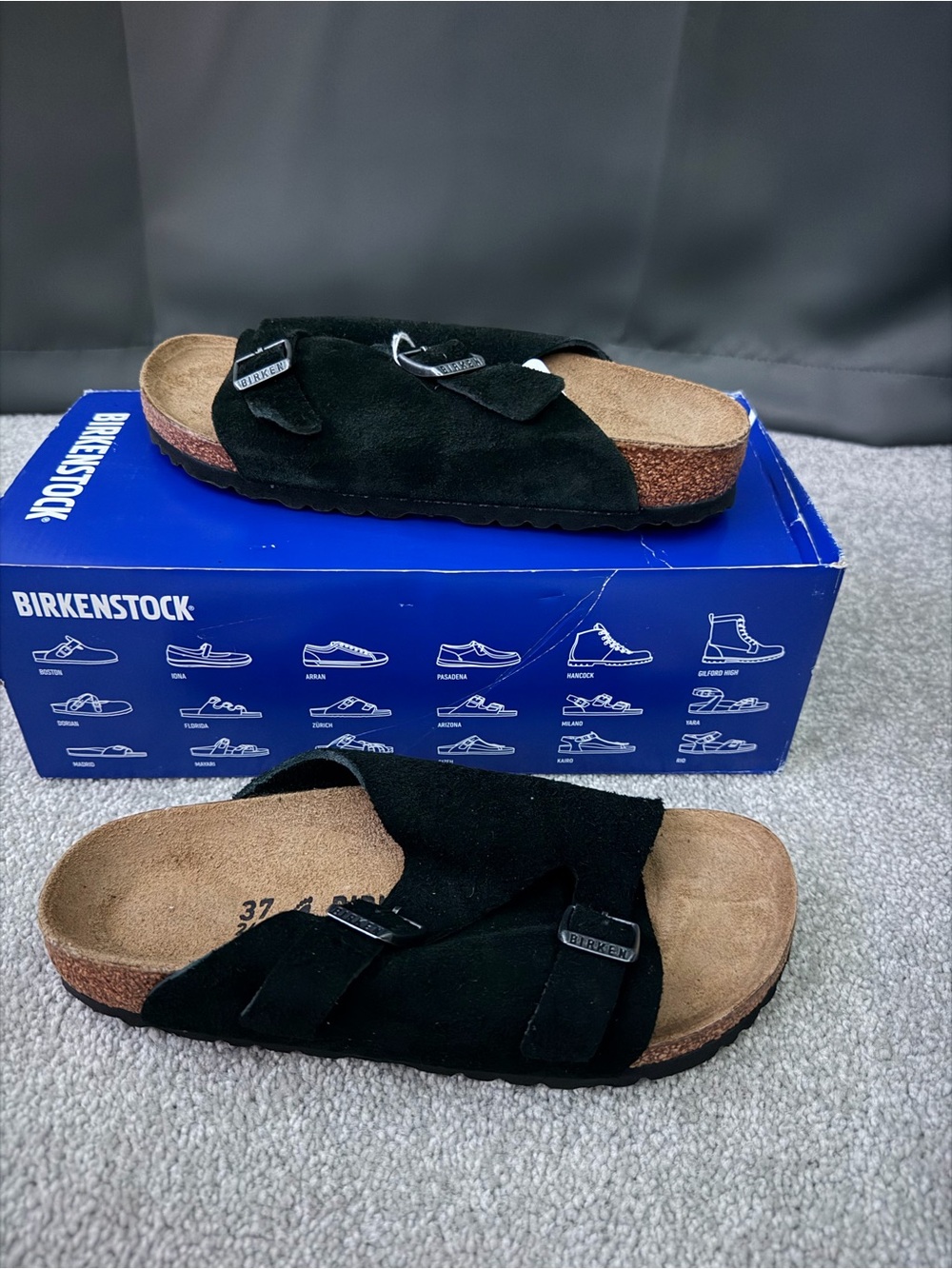 Birkenstock Black Suede Two-Strap Slide Sandals TW